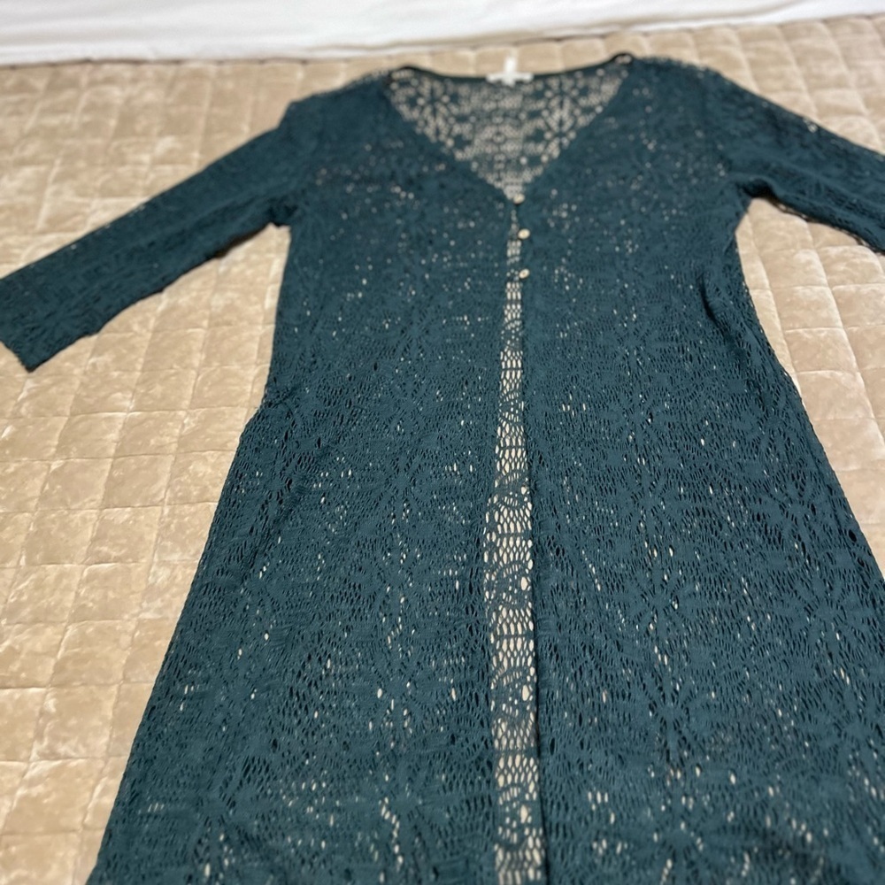 Green Lace Cardigan Sweater with V-Neck